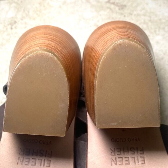Eileen Fisher Brown Ann Tumbled Nubuck Leather Sandal Zip Back Block Heels - Picture 8 of 9